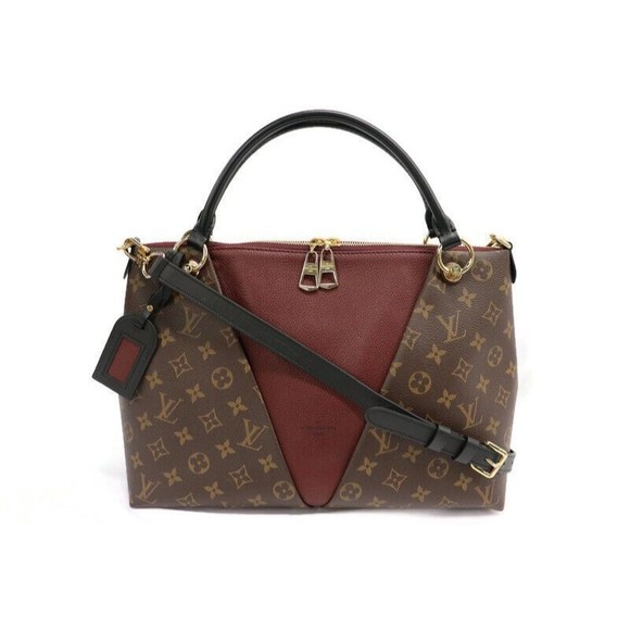 LOUIS VUITTON - Monogram Canvas Brown & Burgundy V TOTE MM Shoulder Bag - Picture 2 of 12
